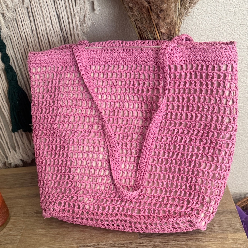 Pink Crochet Tote Bag